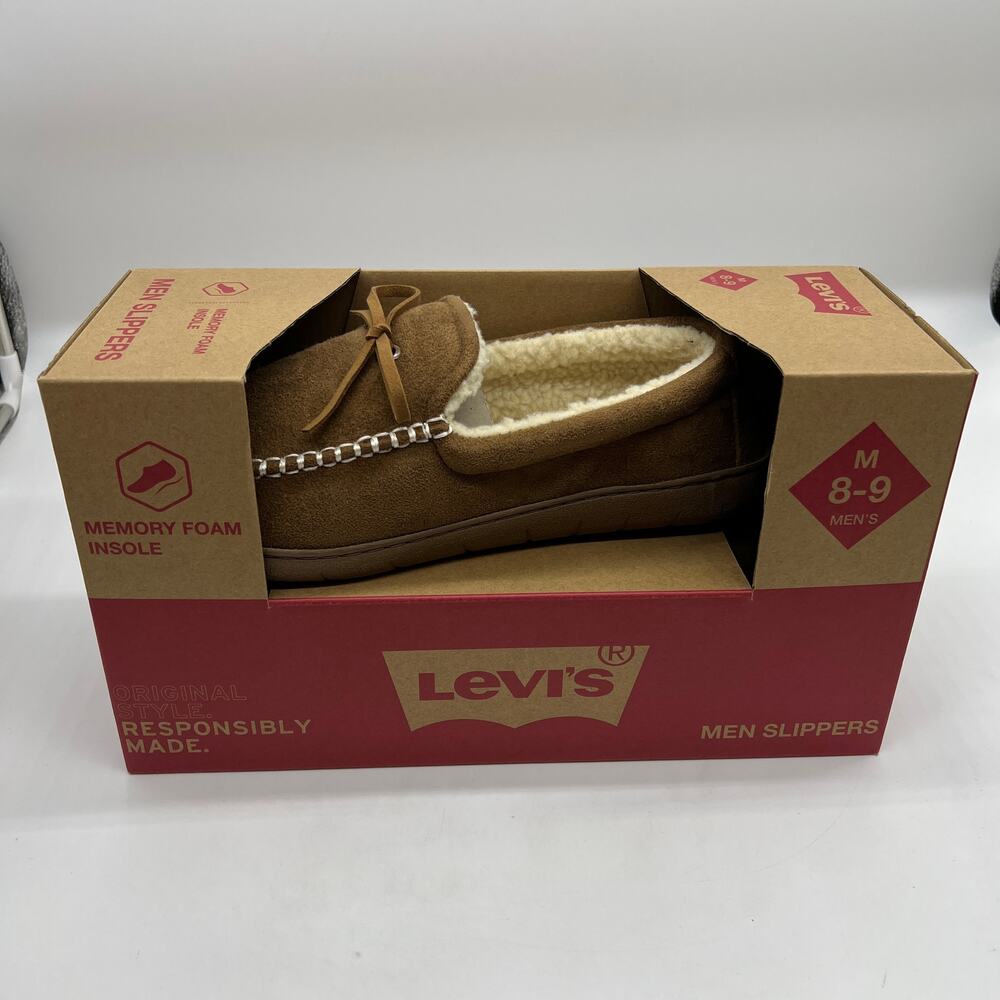 Men's Levi's Memory Foam Fleece Lined Slippers Size Medium 8-9 Brown